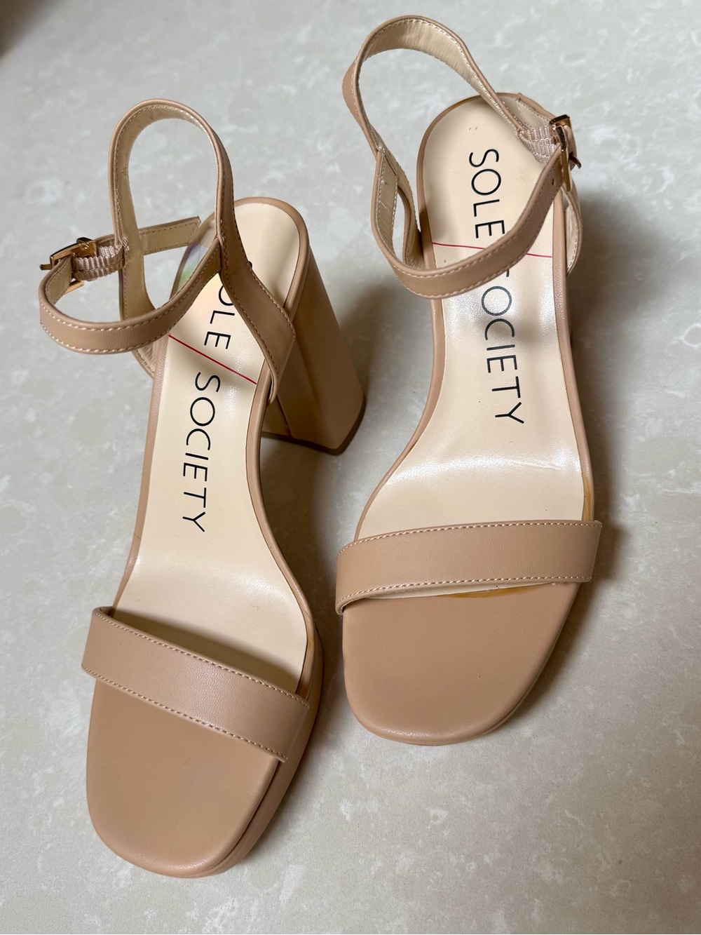 Sole Society Strappy Sandals Size 7.5M Block Heels, SO-SENDINAL, Like New - Picture 11 of 11